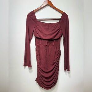 SHEIN Red Ruched Square Neck Cocktail Dress